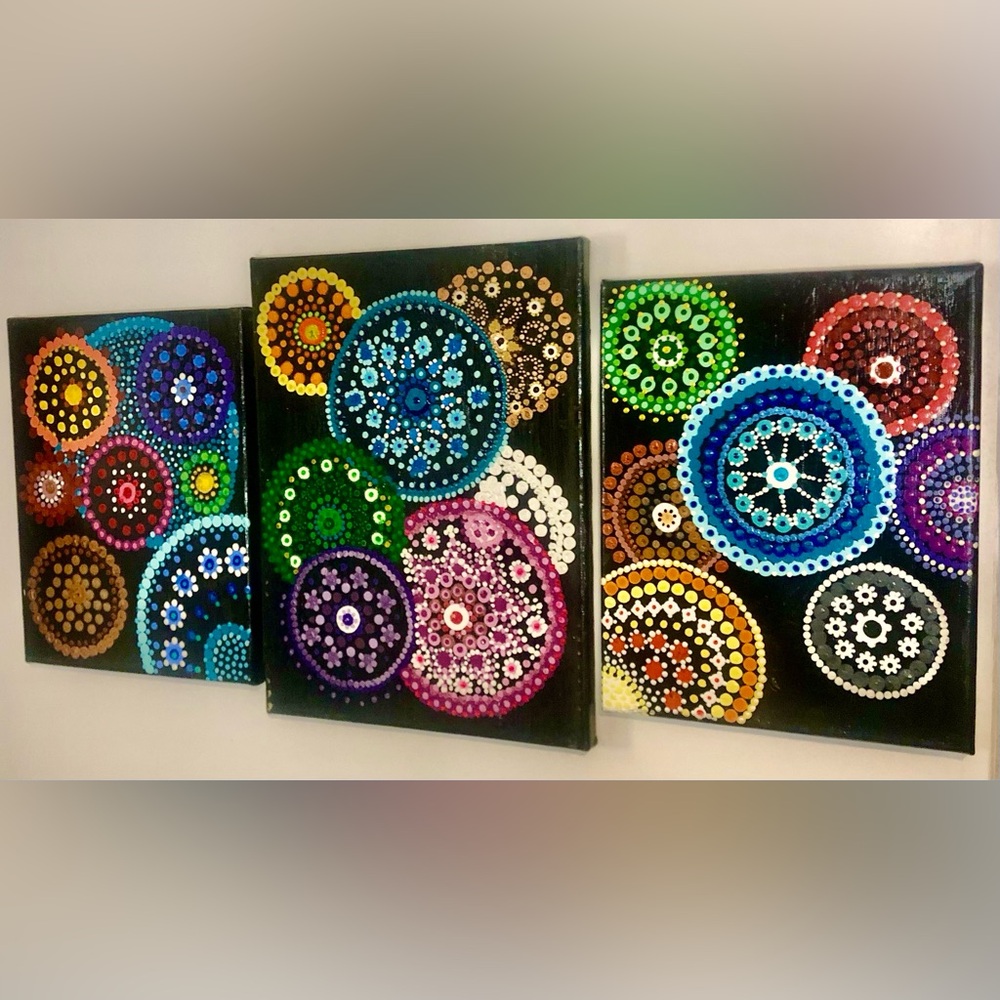 Set of Three Canvases Handmade Mendalla Art